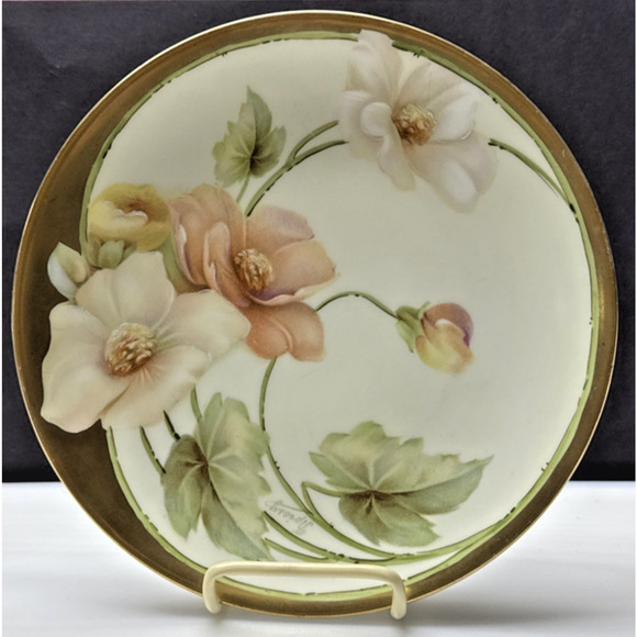 Old RS Prussia Germany Hand Painted Cabinet Plate Gold Floral Signed - Picture 1 of 15